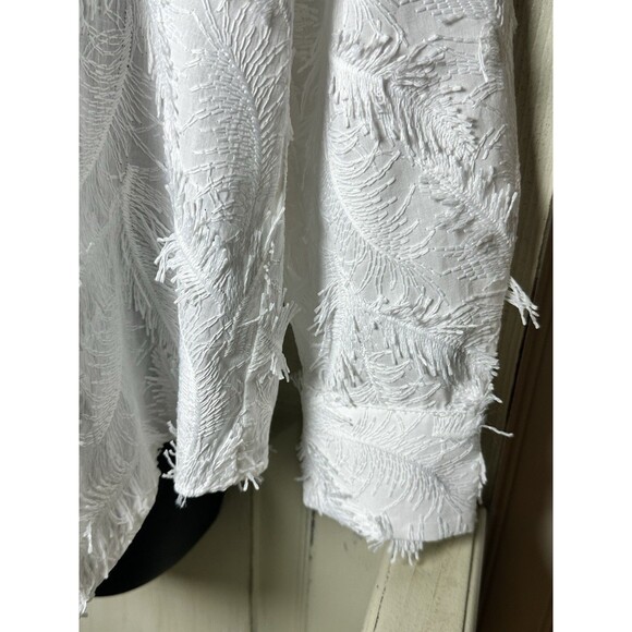 Zara White Fringe Textured Button-Up Shirt Long Sleeve Feather Pattern Sz S - Picture 6 of 13